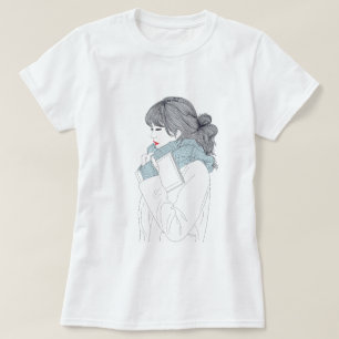 Camiseta Chica con bufanda y libro