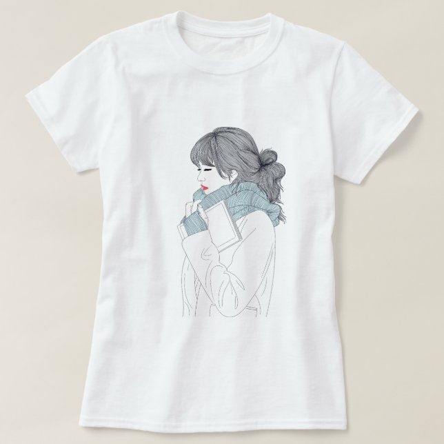 Camiseta Chica con bufanda y libro (Diseño del anverso)