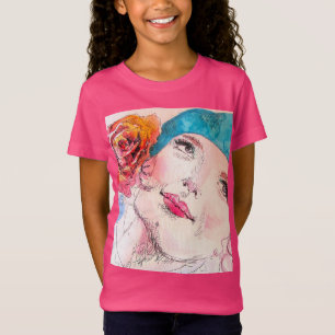 Camiseta Chica con Chicas Red Rose Beret Watercolor Pink Ca