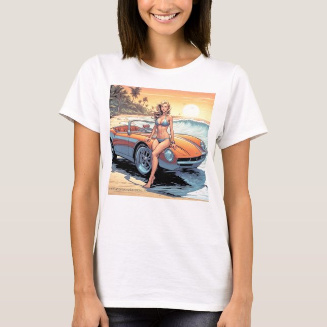 Camiseta Chica con coche deportivo (Anverso)