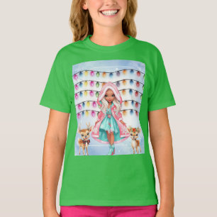 Camiseta chica con dos pequeñas luces de ciervo y Navidades