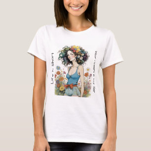 Camiseta Chica con flores silvestres en el pelo
