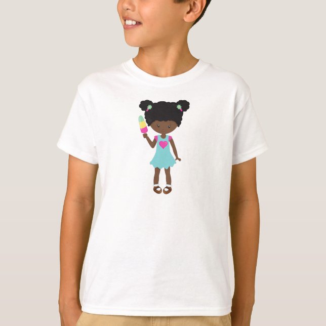 Camiseta Chica Con Helado, Chica Afroamericano, Vestido (Anverso)
