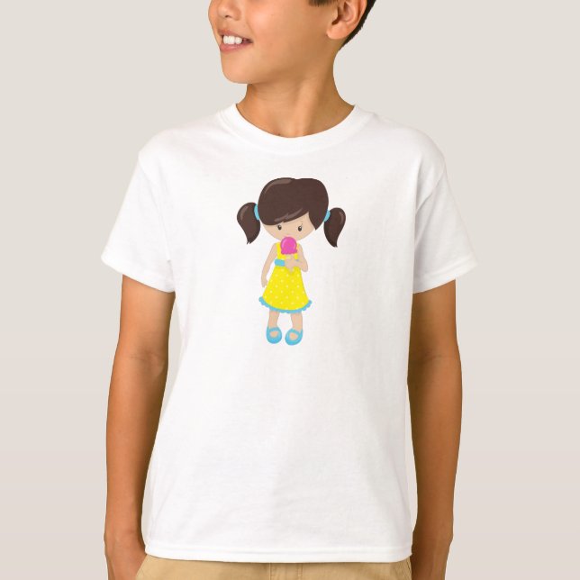 Camiseta Chica Con Helado, Chica Cuto, Pelo Marrón (Anverso)