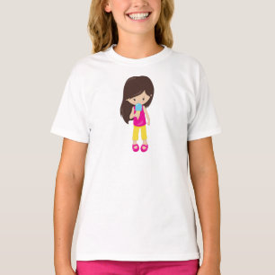 Camiseta Chica Con Helado, Pelo Marrón, Chica Agradable
