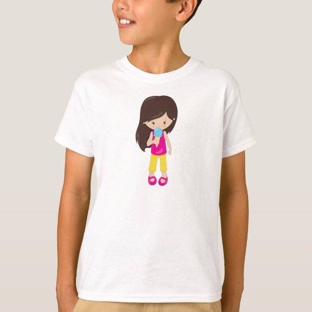Camiseta Chica Con Helado, Pelo Marrón, Chica Agradable (Anverso)