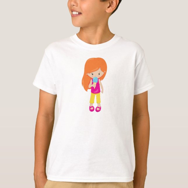 Camiseta Chica Con Helado, Pelo Naranja, Chica Agradable (Anverso)