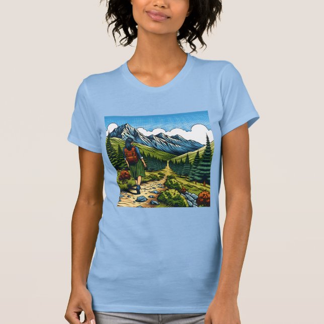 Camiseta Chica con mochila Senderismo por la naturaleza (Anverso)