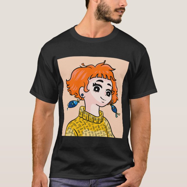 Camiseta Chica con pendientes de peces (Anverso)