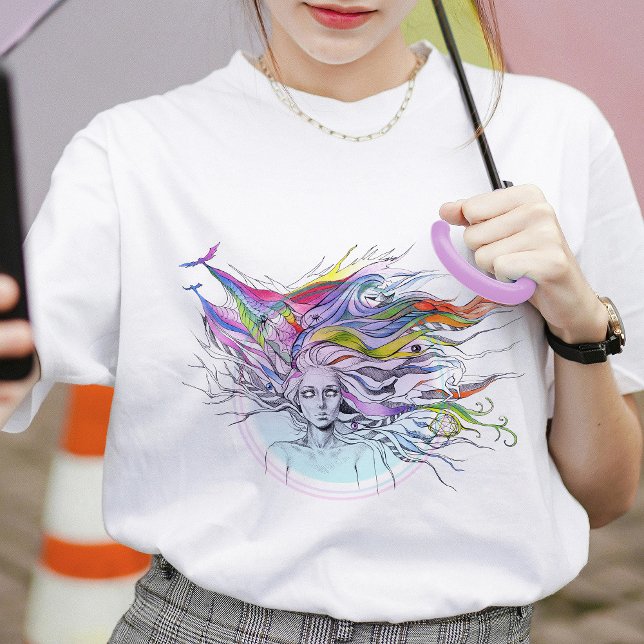 Camiseta Chica con sueños en el pelo Surreal Fantasía arte (Subido por el creador)