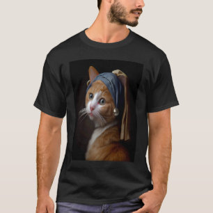 Camiseta Chica con un pendiente de perla como gato pelirroj
