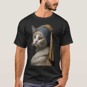 Camiseta Chica con un pendiente de perla Gato