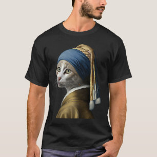 Camiseta Chica con un pendiente de perla Gato 1