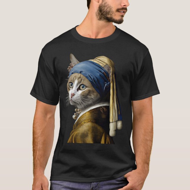 Camiseta Chica con un pendiente de perla Gato 2 (Anverso)