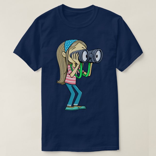 Camiseta chica con una bufanda en su cabello mira cuidadosa (Diseño del anverso)