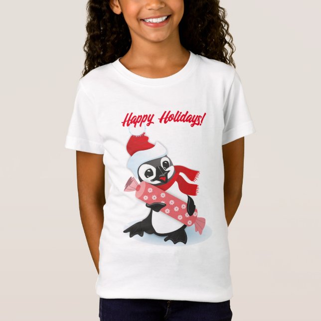 Camiseta Chica Cotton T-Shirt | Felices fiestas | Pingüino (Anverso)