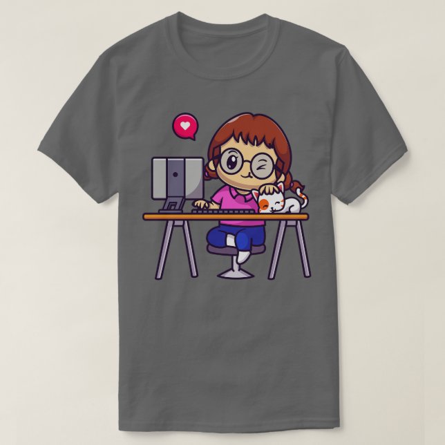 Camiseta Chica Cuaderno Trabajando En El Equipo Con Persona (Diseño del anverso)