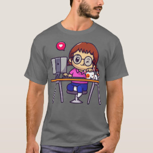 Camiseta Chica Cuaderno Trabajando En El Equipo Con Persona