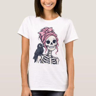 Camiseta Chica Cuervo Esqueleto Rosa