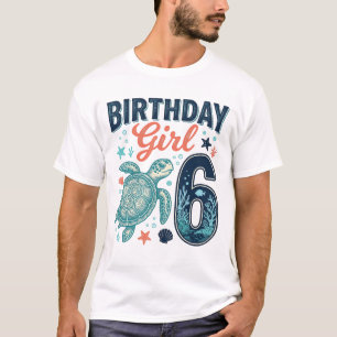 Camiseta Chica Cumpleañera 6 Diseño Vectorial Tortuga Marin