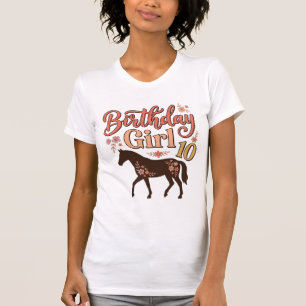 Camiseta Chica Cumpleaños 10 Caballo Diseño Vectorial Flora