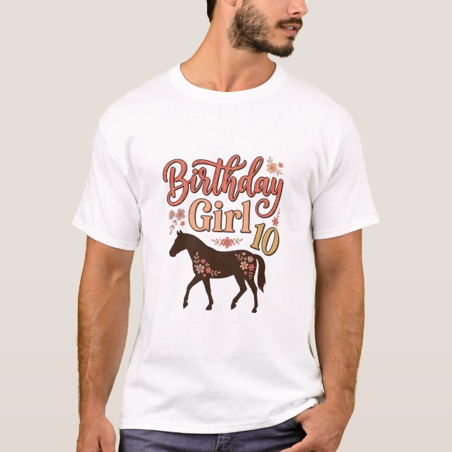 Camiseta Chica Cumpleaños 10 Caballo Diseño Vectorial Flora (Anverso)