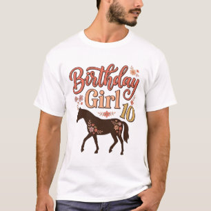 Camiseta Chica Cumpleaños 10 Caballo Diseño Vectorial Flora