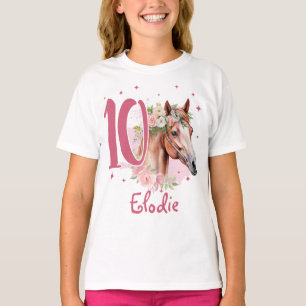 Camiseta Chica Cumpleaños 10 Caballo Rosa Pastel Diez Años
