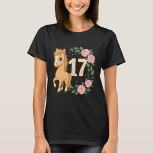 Camiseta Chica Cumpleaños 17 Años Potro Caballo Flores 17 A