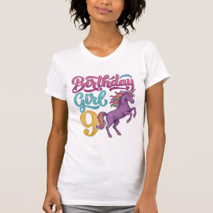 Camiseta Chica Cumpleaños 9 Unicornio Diseño de Grabado Vin