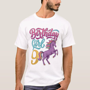 Camiseta Chica Cumpleaños 9 Unicornio Diseño de Grabado Vin