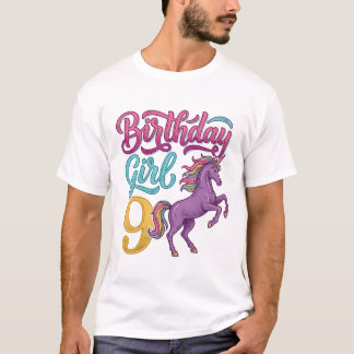 Camiseta Chica Cumpleaños 9 Unicornio Diseño de Grabado Vin
