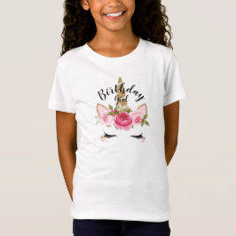 Camiseta Chica Cumpleaños Dorada Unicornio Floral Rosa Lind