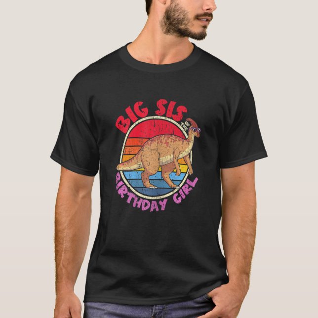 Camiseta Chica Cumpleaños I Big Sis I Parasaurolophus I Fam (Anverso)