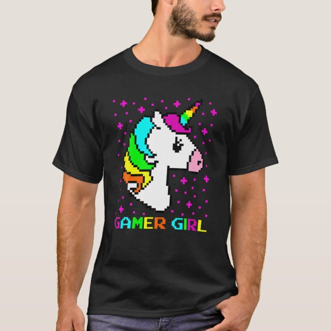 Camiseta Chica Cute Gamer Regalo Arcoiris Unicornio Galaxy  (Anverso)