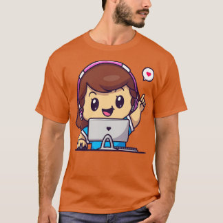 Camiseta Chica Cute Gamer Reproduciendo Personalizado de PC