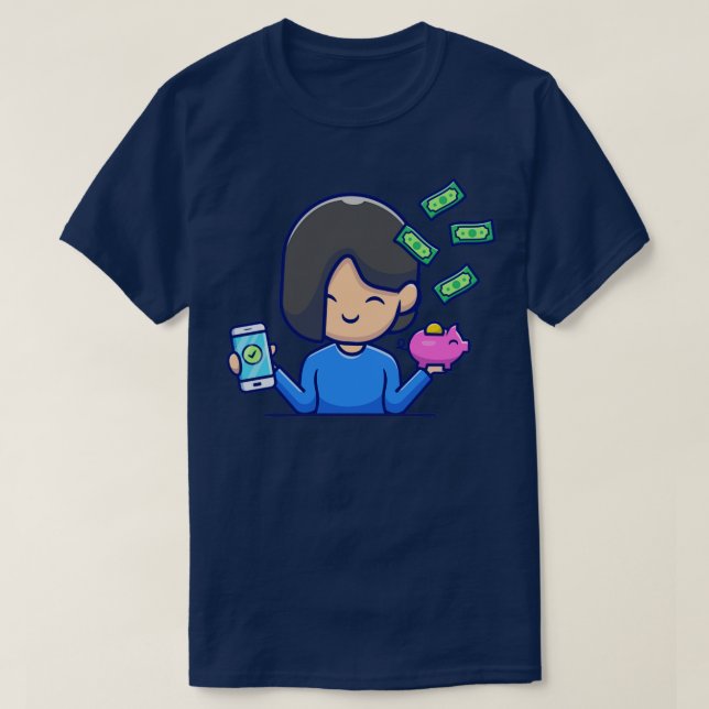 Camiseta Chica Cuto Con Teléfono Y Banco De Cerdo Con Diner (Diseño del anverso)