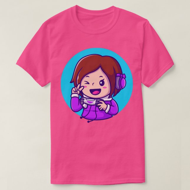 Camiseta Chica Cuto Jugando Con Joystick Con Paz Mano (Diseño del anverso)