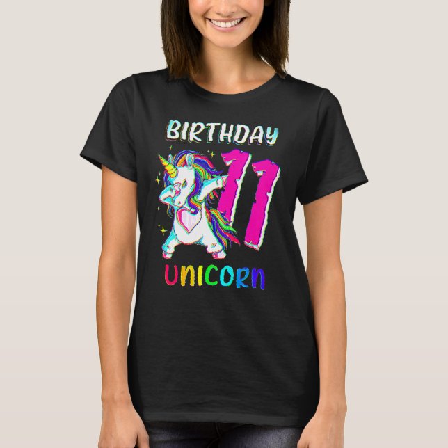 Camiseta chica de 11 años Dabbing Unicornio 11º cumpleaños  (Anverso)
