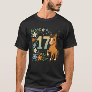 Camiseta Chica de 17 Cumpleaños Poni Caballo Flores 17 Años