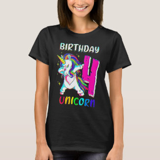 Camiseta chica de 4 años Dabbing Unicorn 4 cumpleaños Unic