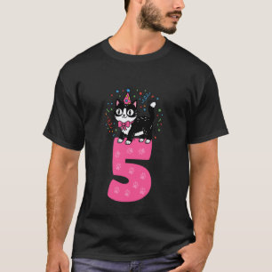 Camiseta Chica de 5º cumpleaños gato esmoquin gatito 5 años