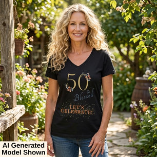 Camiseta Chica de 50 Cumpleaños Bendecida Boho Otoño