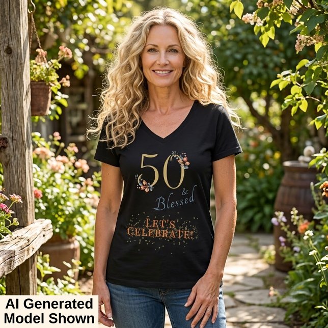 Camiseta Chica de 50 Cumpleaños Bendecida Boho Otoño (Subido por el creador)