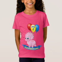 Chica de 7 cumpleaños Rosa Bebé Triceratops Dino