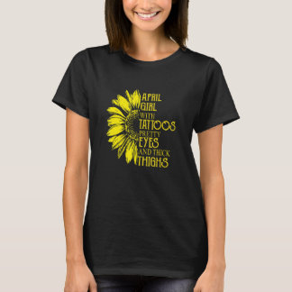 Camiseta Chica De Abril Con Tatuajes Ojos Bonitos Girasol C