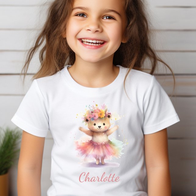 Camiseta Chica de acuarela del oso de bailarín pequeño (Subido por el creador)