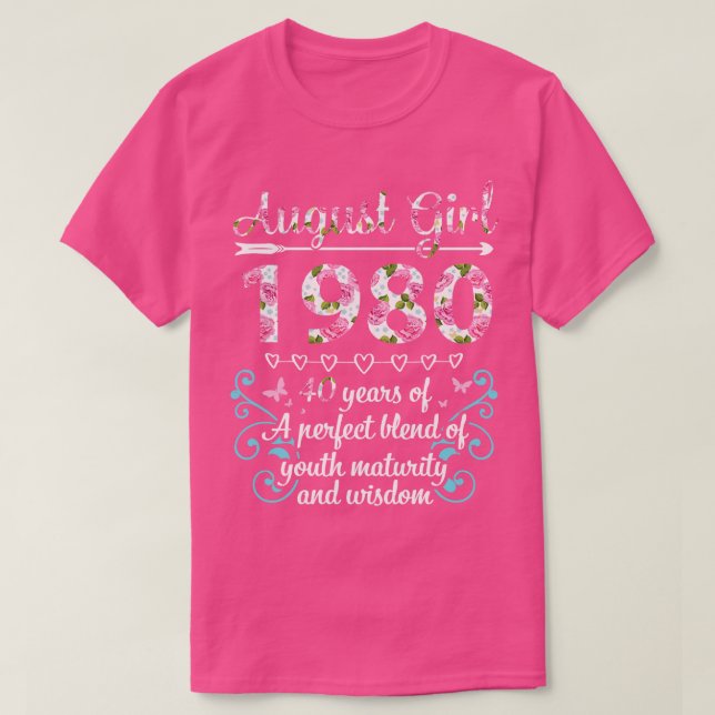Camiseta Chica De Agosto De 1980 Feliz Cumpleaños 40 Años D (Diseño del anverso)