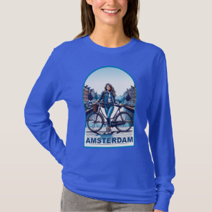Camiseta chica de Ámsterdam con bicicleta en el puente