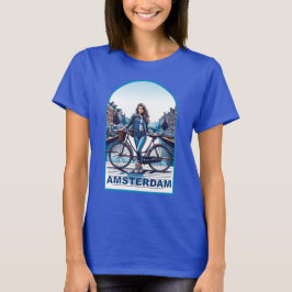 Camiseta Chica de Ámsterdam con bicicleta en puente